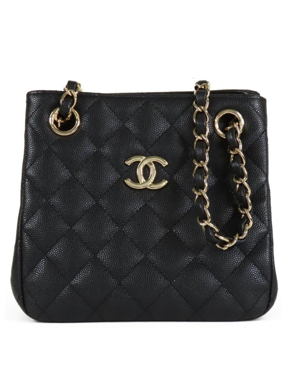 Chanel Mini Bucket Black Gold Caviar Leather Quilted Stitch Chain Shoulder Bag
